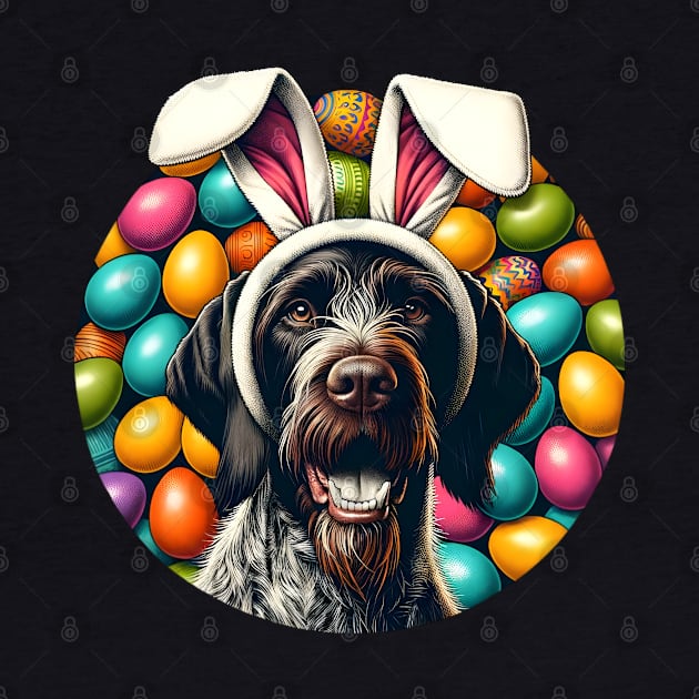 German Wirehaired Pointer Celebrates Easter with Bunny Ears by ArtRUs